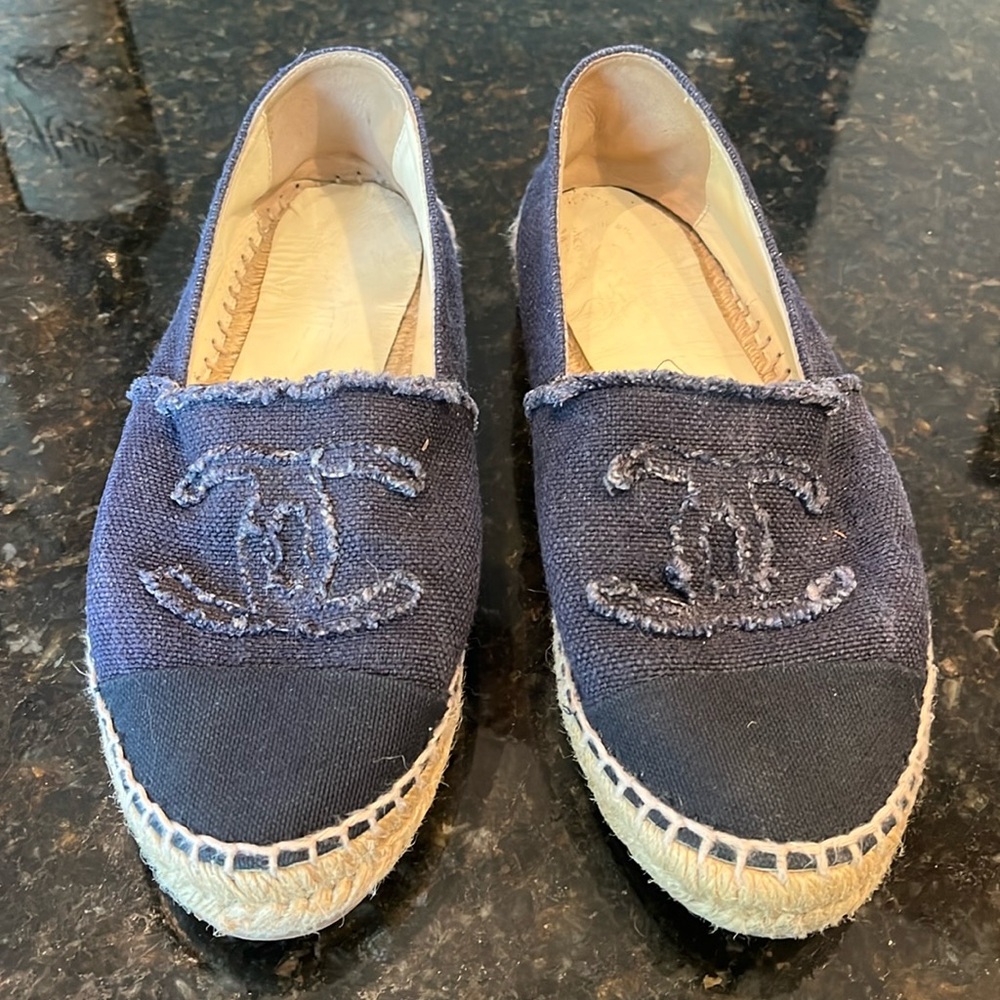 Authentic Chanel Navy denim espadrilles